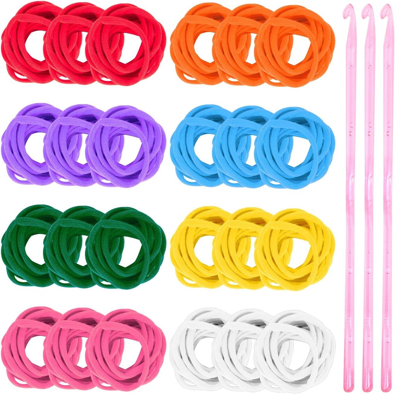 288 Pieces Loom Potholder Loops Weaving Loom Loops 7 Inch Weaving Craft Loops with 3 Pieces Crochet Hook for DIY Crafts Supplies